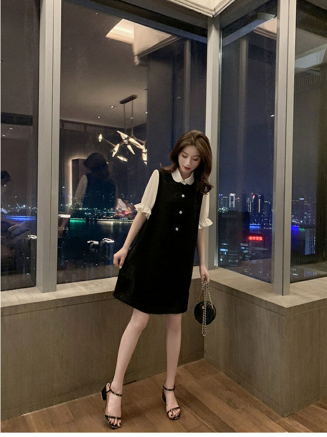 Tube shirt skirt female 2019 summer popular women's small fragrance wind fake two pieces of girlfriends dress dress a word skirt