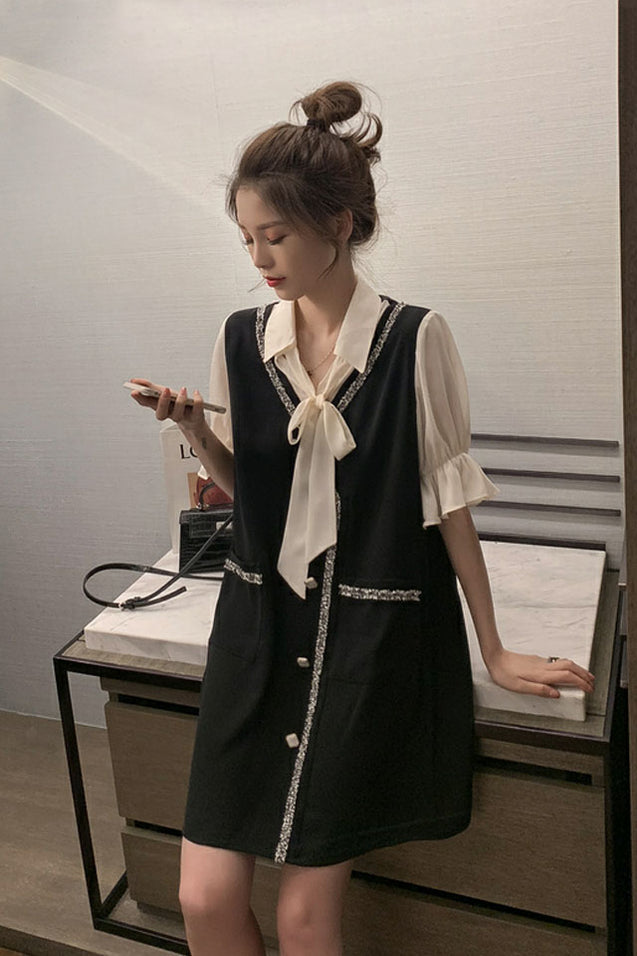 Tube shirt skirt female 2019 summer popular women's small fragrance wind fake two pieces of girlfriends dress dress a word skirt